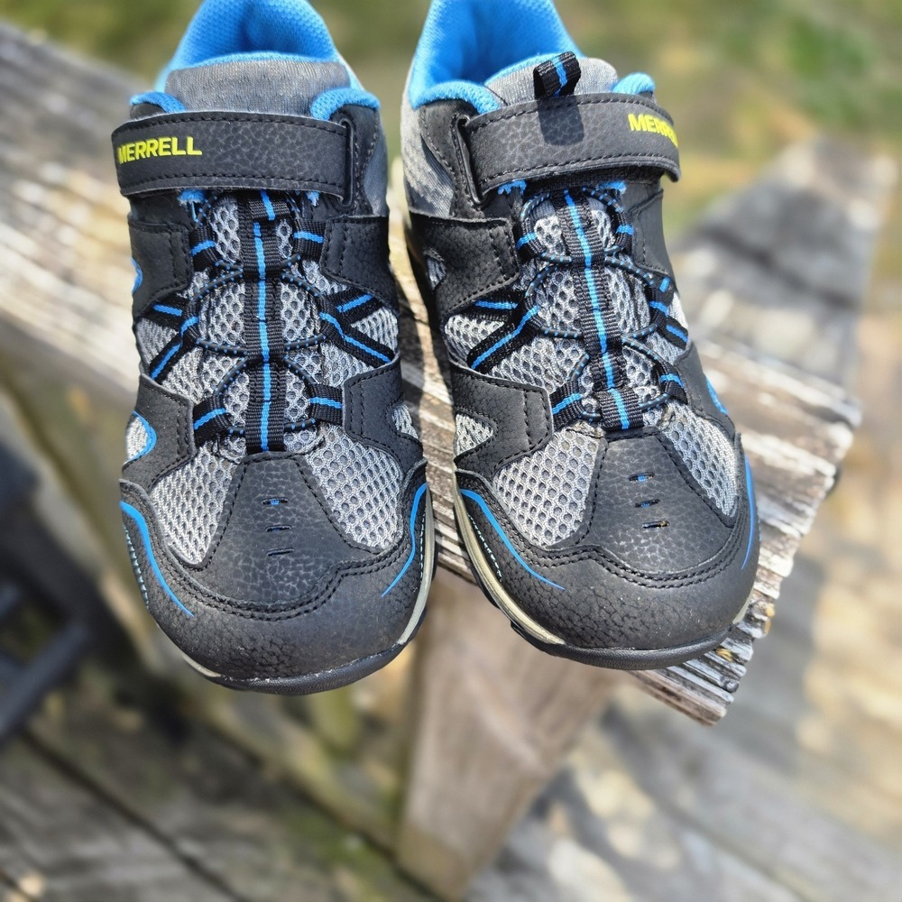 Merrell Boys Trail Chaser Hiking Shoes Black Blue MK261971 Leather Hook Loop 4 M
